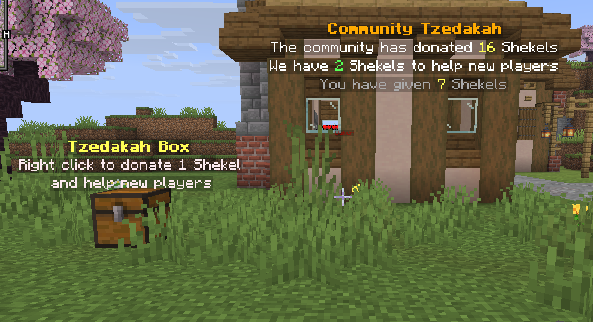 A Tzedakah Box beside the Community Tzedakah fund display